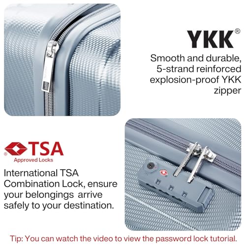 Suitcase, 2-Piece Set (20/29 Inch) Lightweight Hardshell PC Luggage with Spinner Wheels & TSA Lock, Gray, Extra Large Rolling Travel Bag, Nestable Storage, Waterproof, 103L (2 Count)