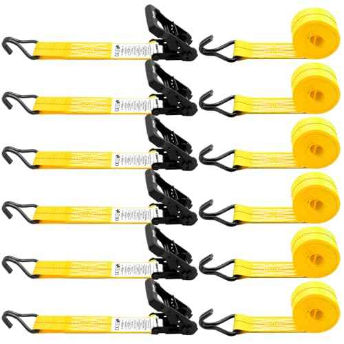 6 Pack 2 inch Ratchet Straps Heavy Duty J Hook 2 in x 15ft with Strong Ratcheting (6 Count)