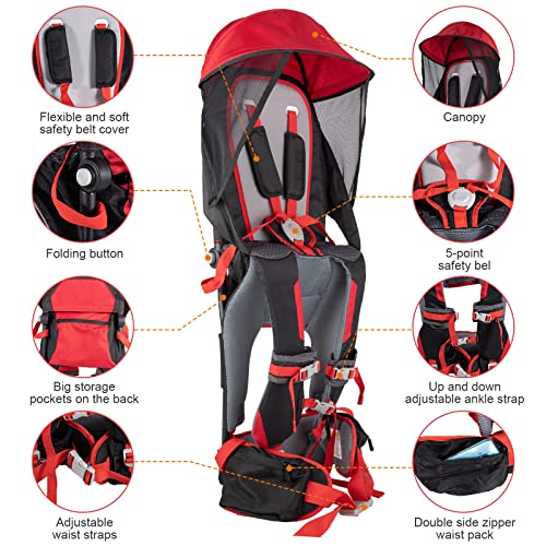 Baby Shoulder Carrier Baby Hiking Backpack Carrier with Rain Cover Sun Shade for Child Safe Backrest and Toddler Ergonomic Seat Holds 40 Pound for Children Between 6 Months