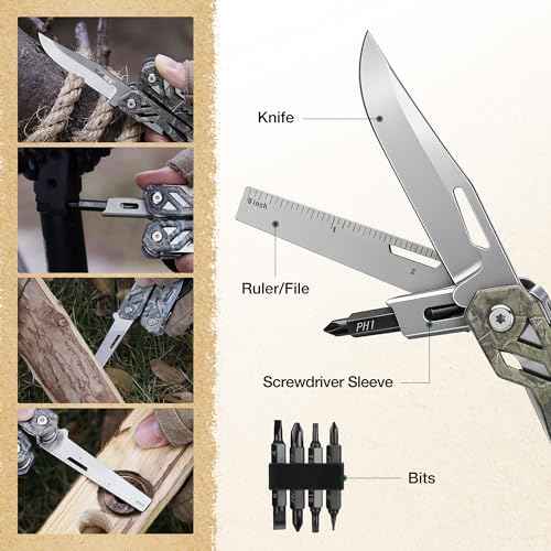 Multitool, 22-in-1 Stainless Steel Pliers with Screwdriver Sleeve, Camo Steel Handle, Self-locking Knife with Sheath-Perfect for Outdoor, Survival, Camping, Hiking, Simple Repair