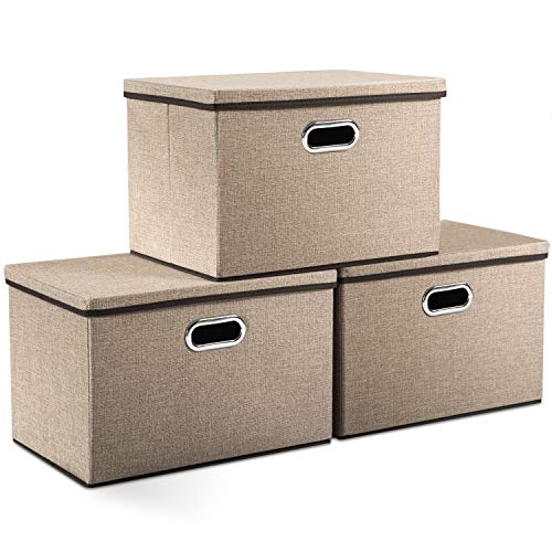 Large Collapsible Storage Bins with Lids [3 (3 Count)