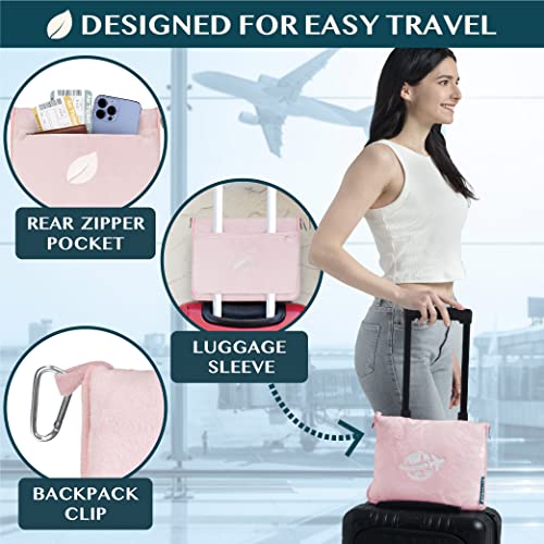 Compact 2-in-1 Travel Blanket Pillow for Airplane Flight, Pink
