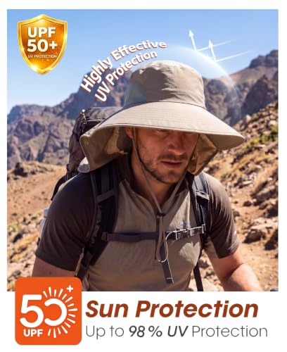 Outdoor UPF50+ Sun Hat Wide Brim Mesh Fishing Hat with Neck Flap