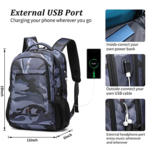 17 Inch Travel Laptop Backpack Water Resistant Hiking Backpack for Men Laptop Bag with USB Charging Port