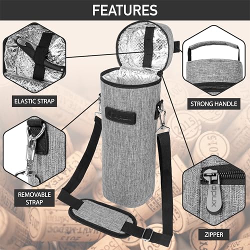 Single Bottle Wine Bag Carrier Insulated Cooler Tote with Strap
