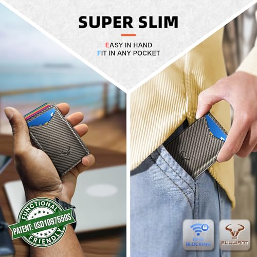 Men Slim Leather Wallet Metal Case Money Clip