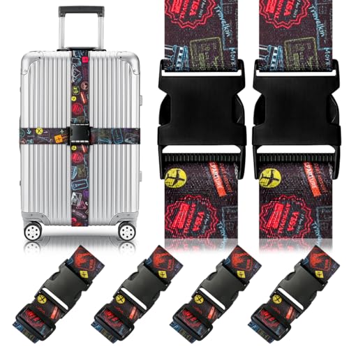 4 Pack Luggage Straps for Suitcases Adjustable Luggage Belt Suitcase Strap Travel Bag Accessories (4 Count)