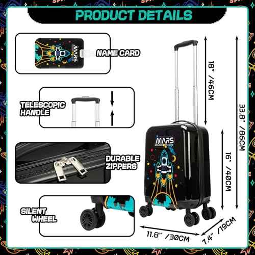 Kids Luggage Set Carry On Rolling Suitcase with U shaped Pillow Toddler Suitcase for Boys Travel Set Rocket Hardside Luggage with Spinner Wheels Airline Approved