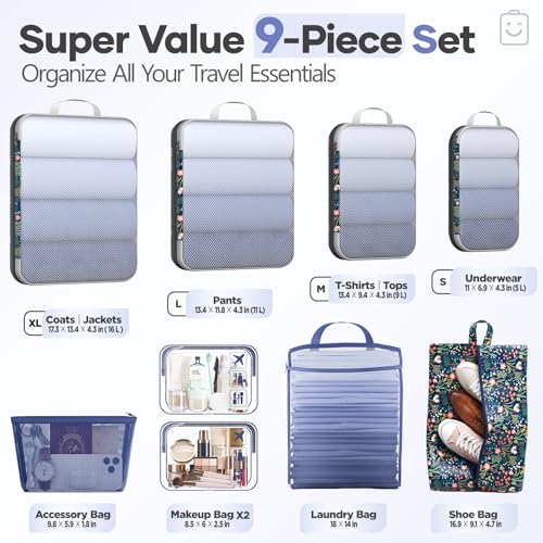 9 11 Set Compression Packing Cubes for Travel Essentials (9 Count)