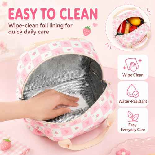 Lunch Bag for Women Cute Corduroy Lunch Tote Bags with Shoulder Strap Reusable Insulated Lunch Box Large Capacity Reusable Insulated Cooler for Work Picnic or Travel