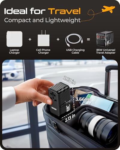 85W Universal Travel Adapter with Retractable USB C Cable