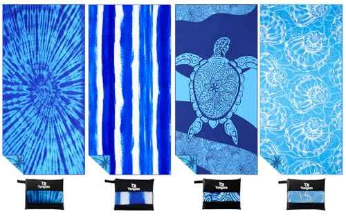 4 Pack Microfiber Beach Towel Oversized 71x32 Blue Multipack Bulk (4 Count)