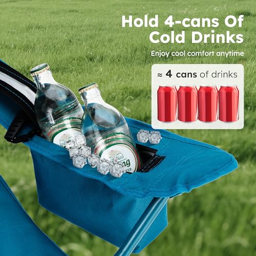 2 Pack Folding Camping Chair with Cooler Bag & Lumbar Support (2 Count)