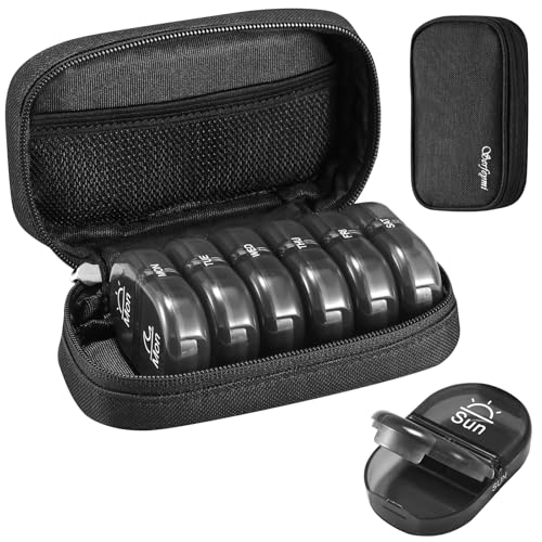 Weekly Travel Pill Organizer 2 Times a Day AM PM Black Pill Box