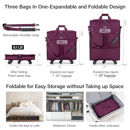 Expandable Large Suitcase 4 Wheels Lightweight Collapsible