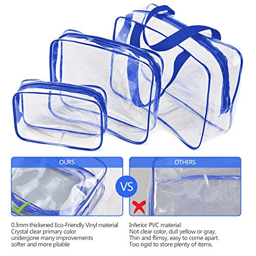3Pcs Crystal Clear PVC Travel Toiletry Bag Kit for Women Men