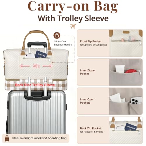 Weekender Bag for Women 21.5" Travel Duffel Large Carry On Bag 3PCS (3 Count)