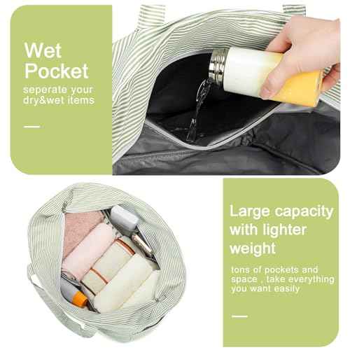 Waterproof Beach Tote Pool Bags for Women Ladies Extra Large Gym Tote Carry On Bag With Wet Compartment for Weekender Travel