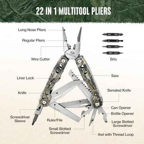 Multitool, 22-in-1 Stainless Steel Pliers with Screwdriver Sleeve, Camo Steel Handle, Self-locking Knife with Sheath-Perfect for Outdoor, Survival, Camping, Hiking, Simple Repair