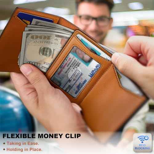 Men Slim Leather Wallet Metal Case Money Clip