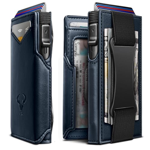 Men Slim Leather Wallet Metal Case Money Clip