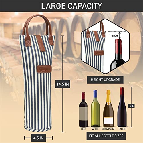 Single Bottle Wine Bag Carrier Insulated Wine Cooler Tote Stripe Navy
