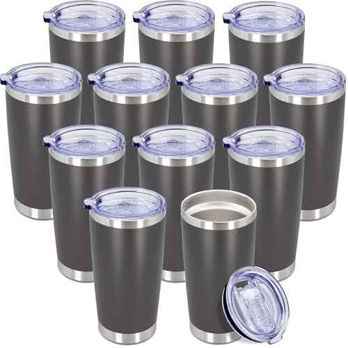 20oz Tumbler Insulated Coffee Tumblers with Lid Stainless Steel Grey 12P (12 Count)
