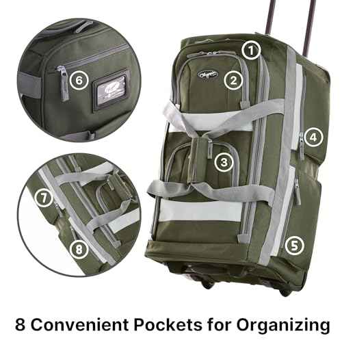 33 inch Jumbo Size 8 Pockets Wheeled Rolling Duffel Bag Water Resistant Luggage Lightweight Travel Suitcase with Retractable Handle