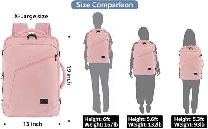 MATEIN Womens Travel Backpack, Extra Large Carryon Backpack Fits Overhead Bin, Cute Weekender Daypack for Travel on Airplane, Traveling Accessories for Women, Pink