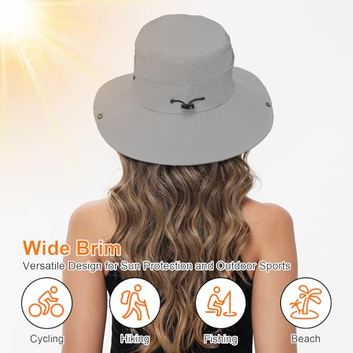 Sun Hats for Women Bucket Hat UV Protection Fishing Hat Wide Brim Safari Hats 2 in 1 Zip