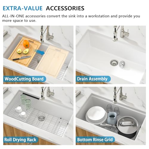30 White Granite Composite Kitchen Sink