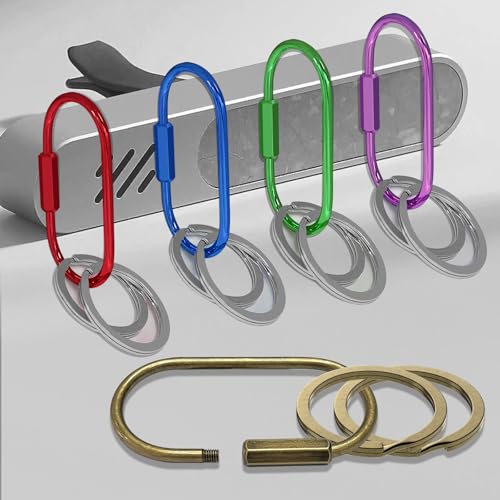 Key Chain Brass Key Rings 2 Pack Screw Lock Key Organizer with 4 Rings Carabiner Keychain Clip for Men and Women (2 Count)