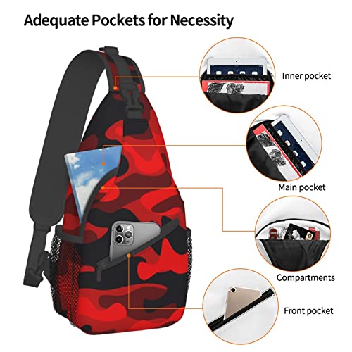 Sling Bag Military Camouflake Camo Red Black Hiking Daypack Crossbody Shoulder Backpack Travel Chest Pack for Men Women Over 12 Years Old