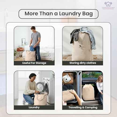 LFH Home Large Premium 1pack Cotton Rich Rich Canvas Laundry Bag with Drawstring and Handles Heavy Duty