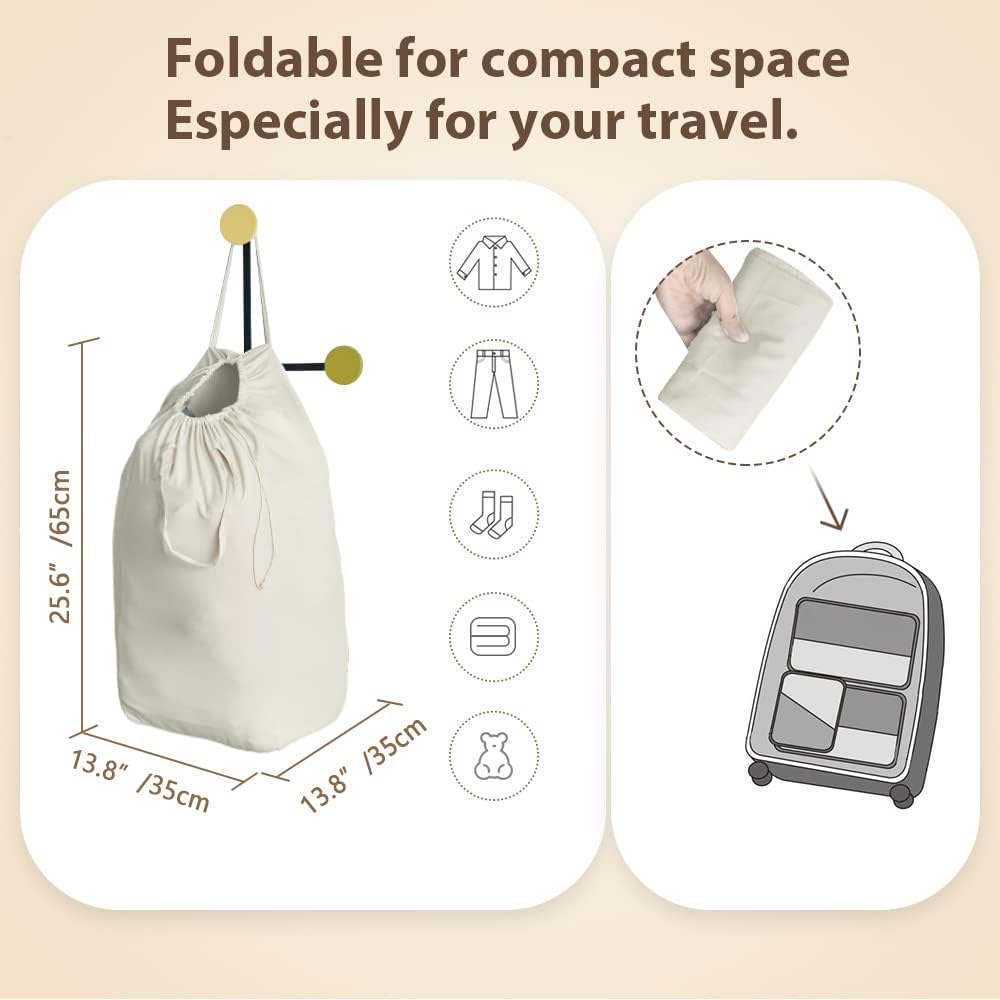 MCleanPin Washable Laundry Bags with Handles,140L Dirty Clothes Storage for College Dorm & Travel,2 Pack (Beige)