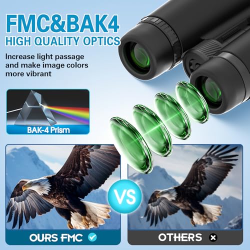 10x42 Binoculars for Adults High Powered Compact Binoculars with Low Light Night Vision for Bird Watching Hunting Travel Outdoor Sports