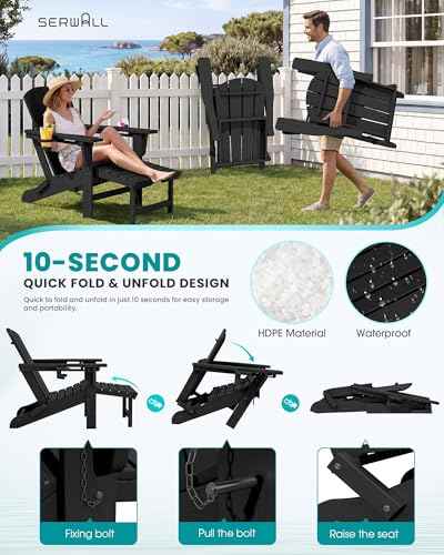 4 Pcs HDPE Folding Adjustable Adirondack Chair with Ottoman (4 Count)