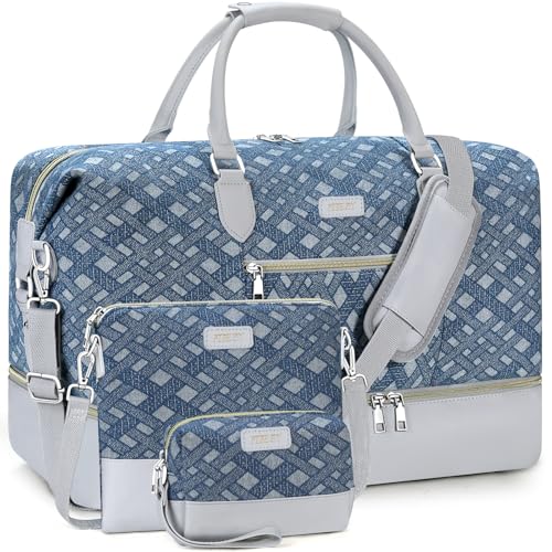 Weekender Bag for Women 21.5" Travel Duffel Large Carry On Bag 3PCS (3 Count)