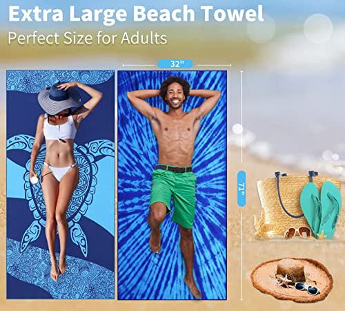 Microfiber Beach Towel Oversized 71x32 Multiple with Bag 4 Pack Bulk (4 Count)
