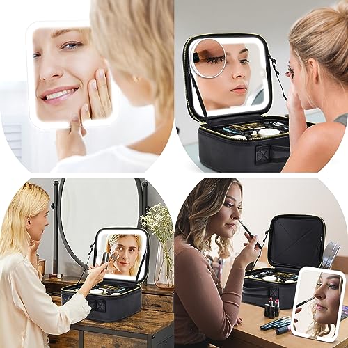 Makeup Bag with Magnetic Detachable Lighted Mirror 360° Swivel Angle