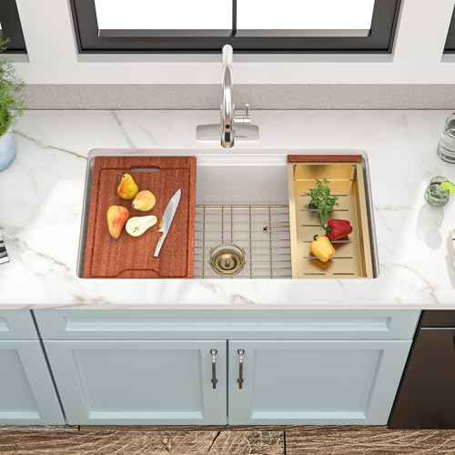 33"x19" White Undermount Sink Workstation