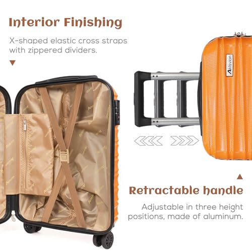 Luggage Set 3 Piece Luggage Set ABS hardshell Spinner Wheels Luggage Carry on Suitcase with Weekender bag & Toiletry bag（Orange） (3 Count)