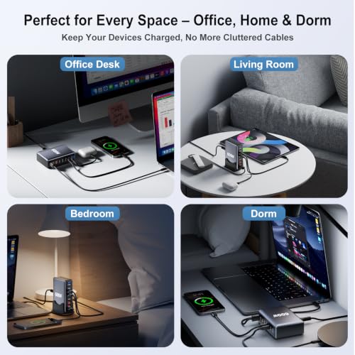 600W Fast Charging 8 Port USB C Charger Block with Nylon Fast Charging Cable