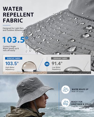 Water Resistant UPF 50+ Sun Bucket Hat Packable Brimmed for Women Men Grey