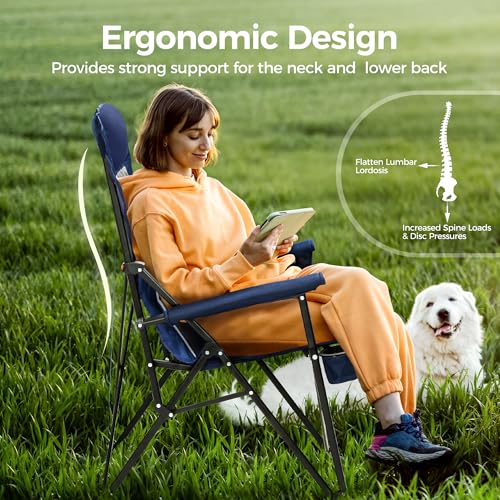 Heavy Duty 550LBS Padded Camping Chairs with Lumbar Support (2 Count)