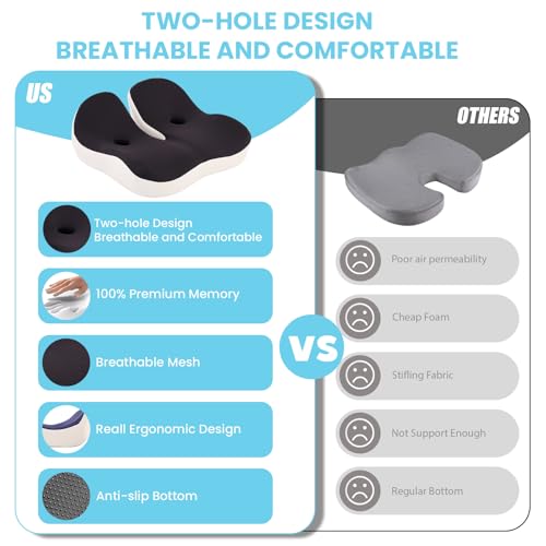 Seat Cushion Memory Foam for Sit Bone and Back Pain Relief