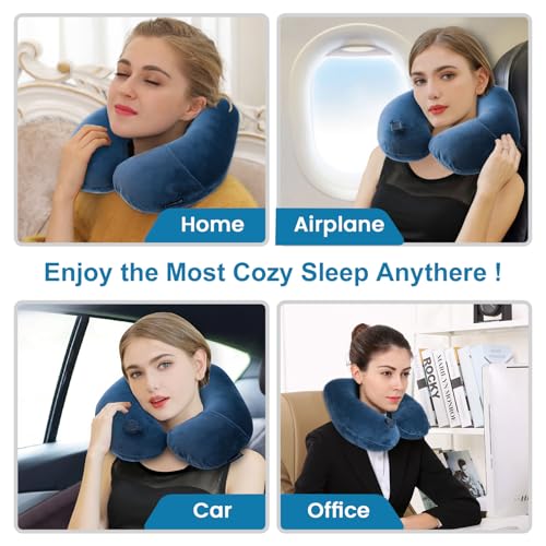 Inflatable Neck & Shoulder Travel Pillow for Airplane Naps