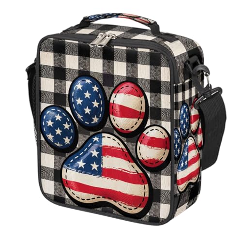 Paw Flag Check Kids Lunch Box for Girls Boys Reusable Insulated Lunch Bag for Kids Toddler Thermal Cooler Spacious Lunchbox with Shoulder Strap Lunchbag for School Work Picnic (print 1)
