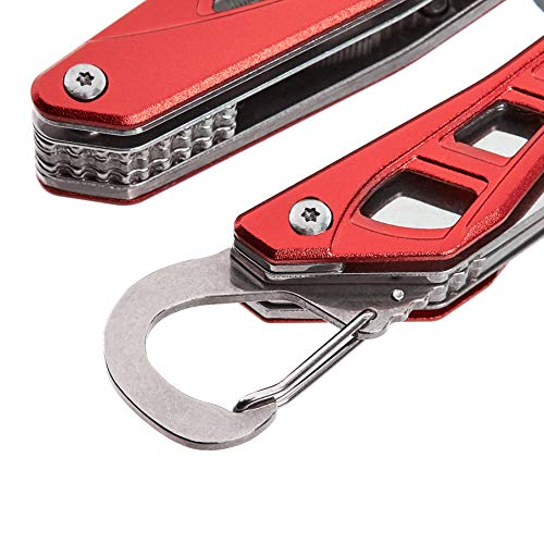 8-in-1 Stainless Steel Multitool with Safety Lock and Nylon Sheath, Red