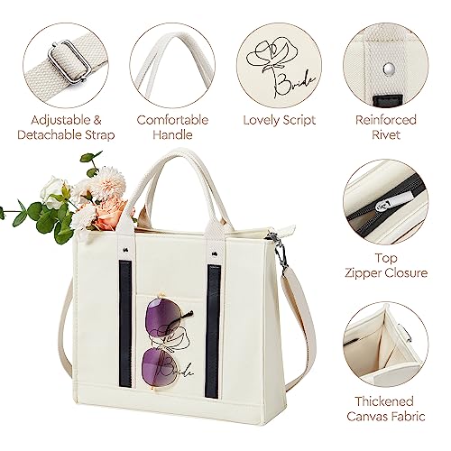 BRIDAL Canvas Bride Tote Bag Bridesmaid Tote Bags With Pockets Zippers